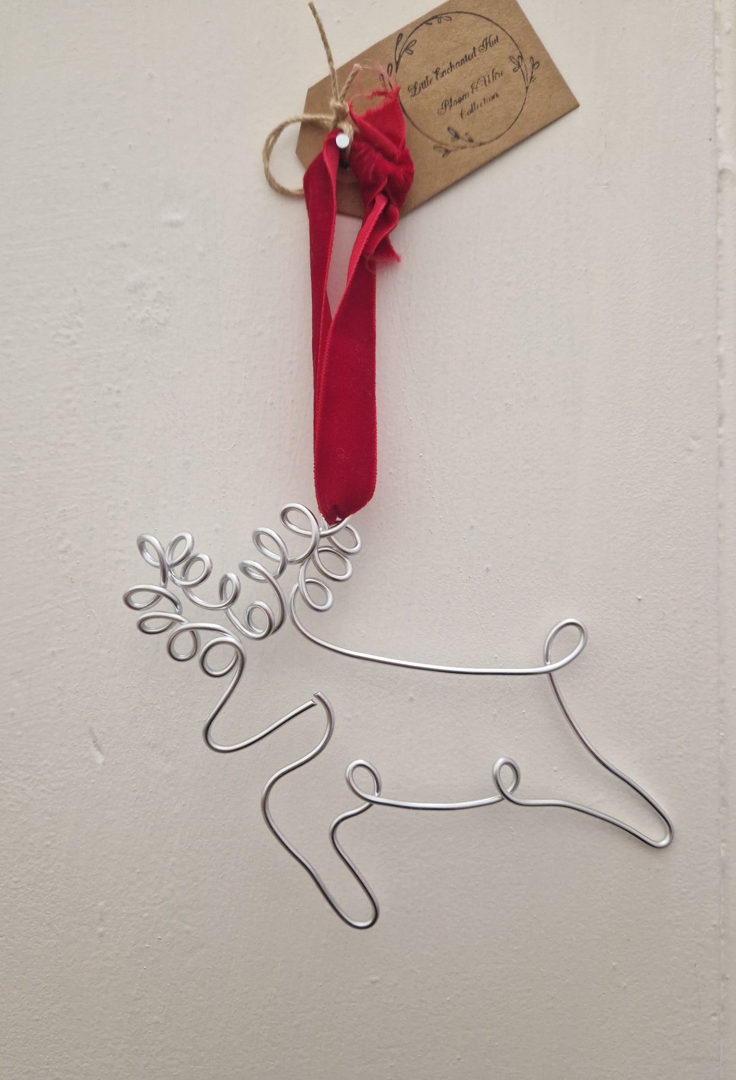 Handcrafted wire sculptured Christmas decorations.